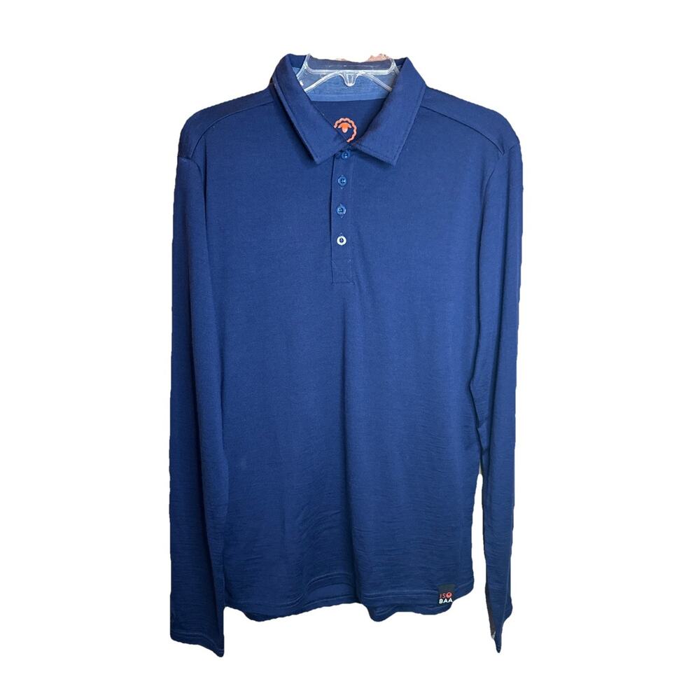 Isobaa Men’s Merino 200 Wool‎ Long Sleeve Polo Large Navy W/ Buttons Pullover - Picture 2 of 9